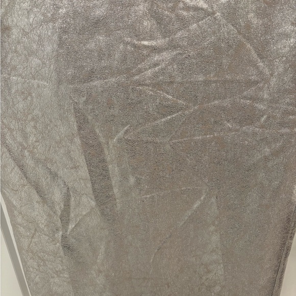 Zara Vegan Leather Metallic Silver Crinkle Skirt With Slit Size Small - Picture 3 of 11
